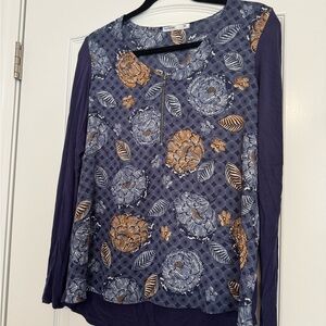 Femme Floral Long Sleeve Top - Blue and Gold